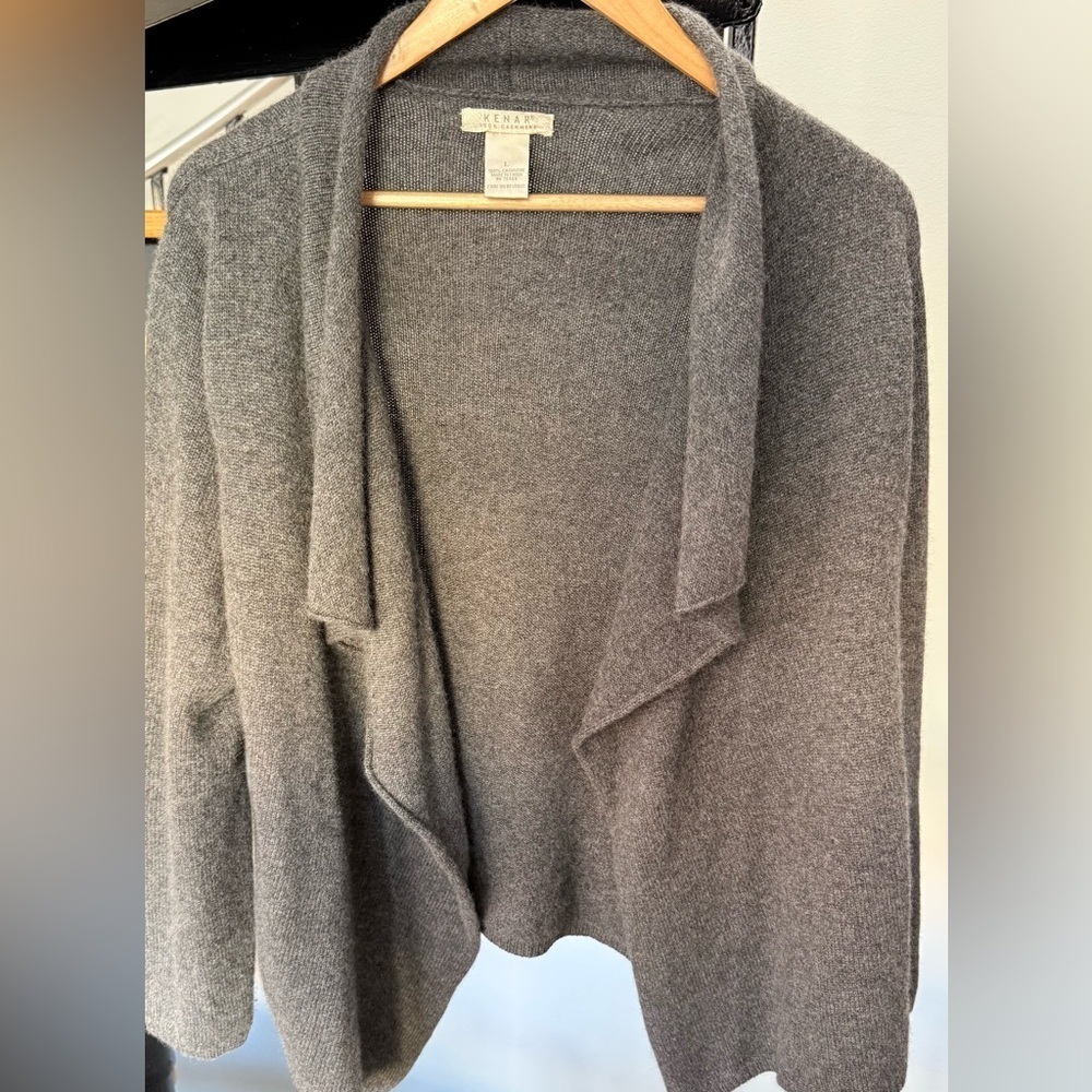 Kenar 100% Gray Open Front Women's Cashmere Cardigan Size Large